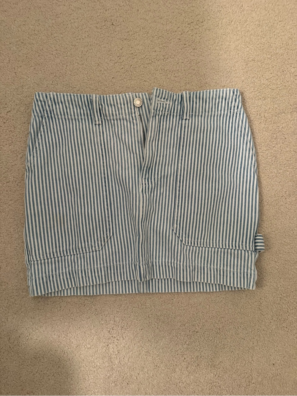 Mango Blue and White Striped Mini Skirt